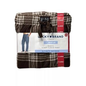 Lucky Brand Men's Sleep Fleece Pant X-Large Plaid Brown & White (Pajama Pants)